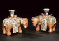 19th century A pair of Canton famille rose elephant joss stick holders